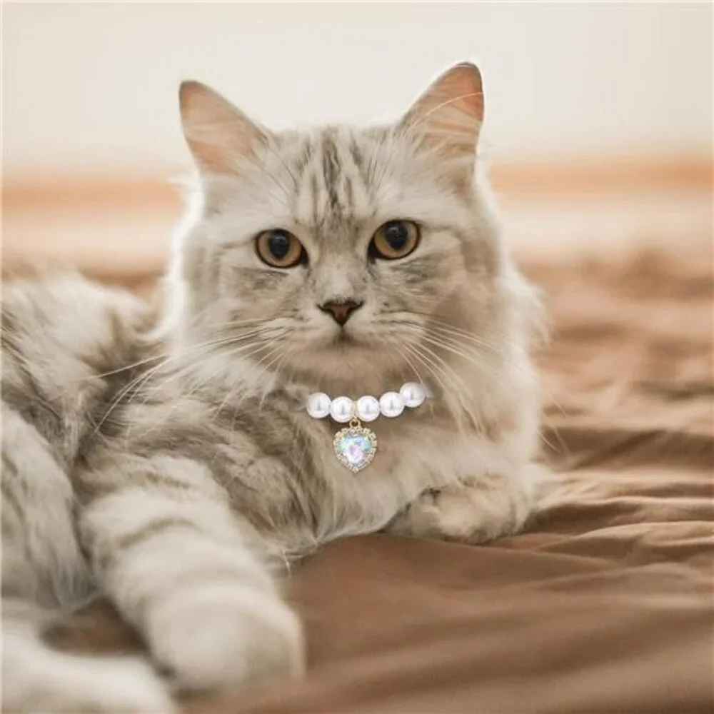 2Pcs Dog Cat Pearl Necklace Collar - 8.2''